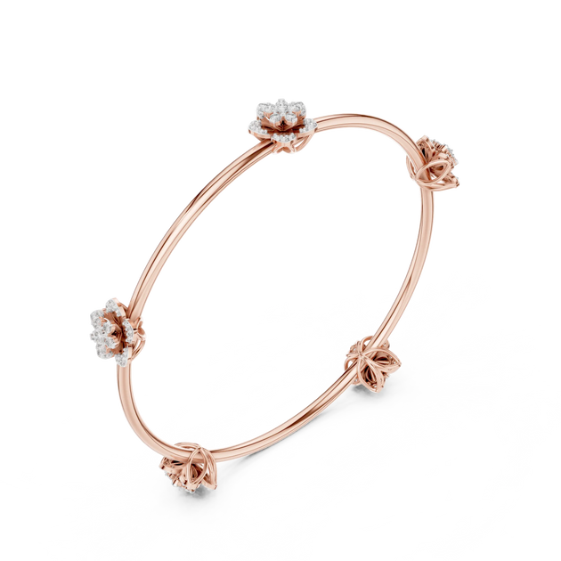 Three-quarter View: Round Diamond Bangle with Prong Setting in 14k Rose Gold - Lab Grown - Driona Jewels