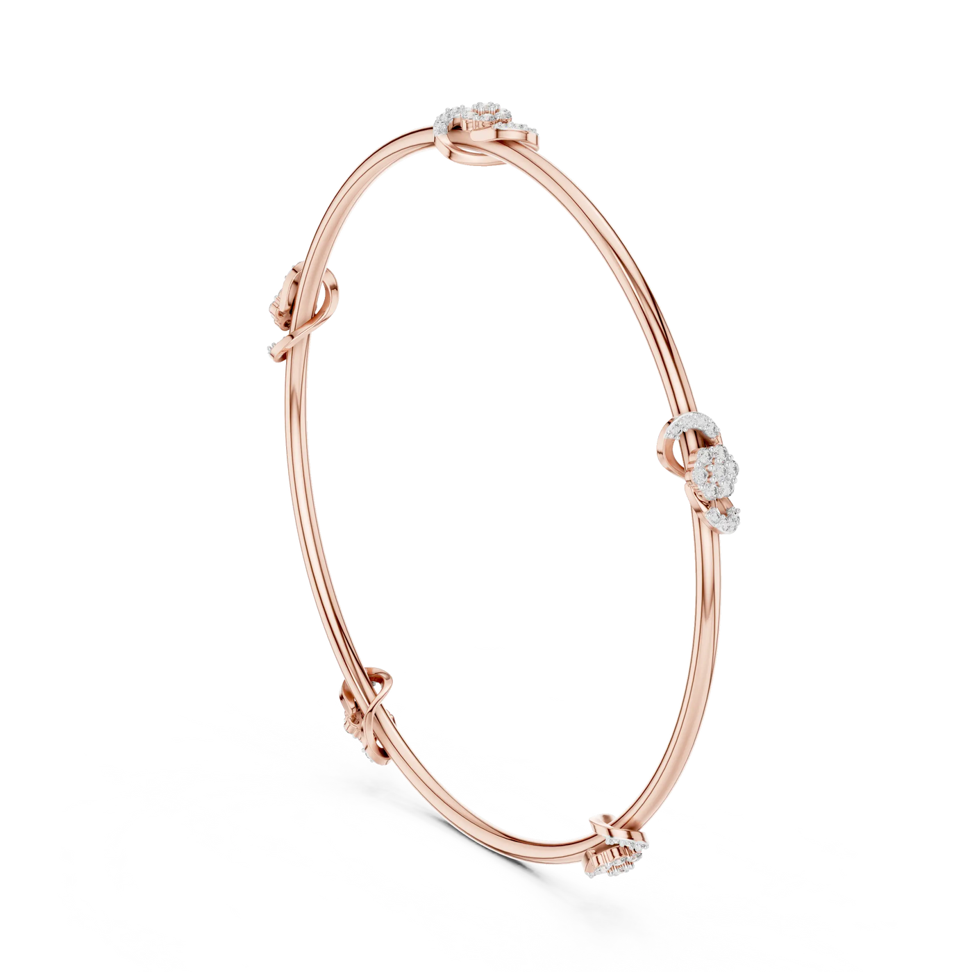 Three-quarter-view: Round Diamond Bangle with Prong Setting in 14k Rose Gold - Lab Grown - Driona Jewels