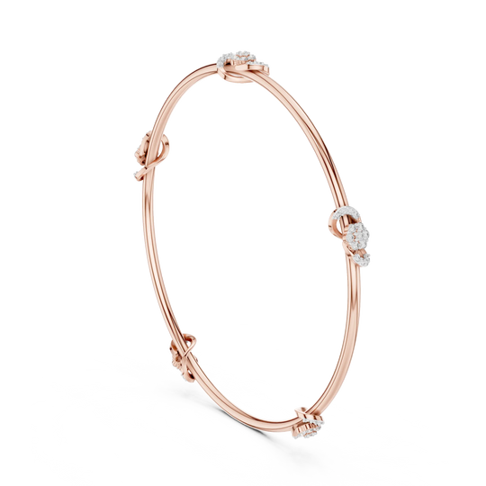 Three-quarter-view: Round Diamond Bangle with Prong Setting in 14k Rose Gold - Lab Grown - Driona Jewels