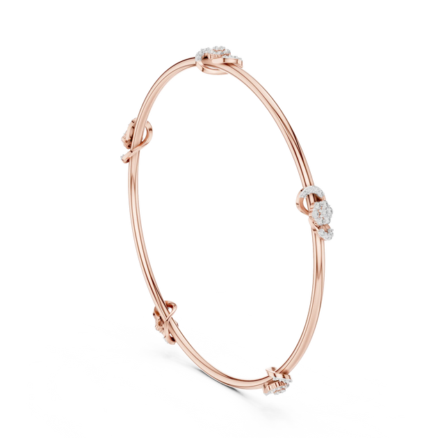 Three-quarter-view: Round Diamond Bangle with Prong Setting in 14k Rose Gold - Lab Grown - Driona Jewels