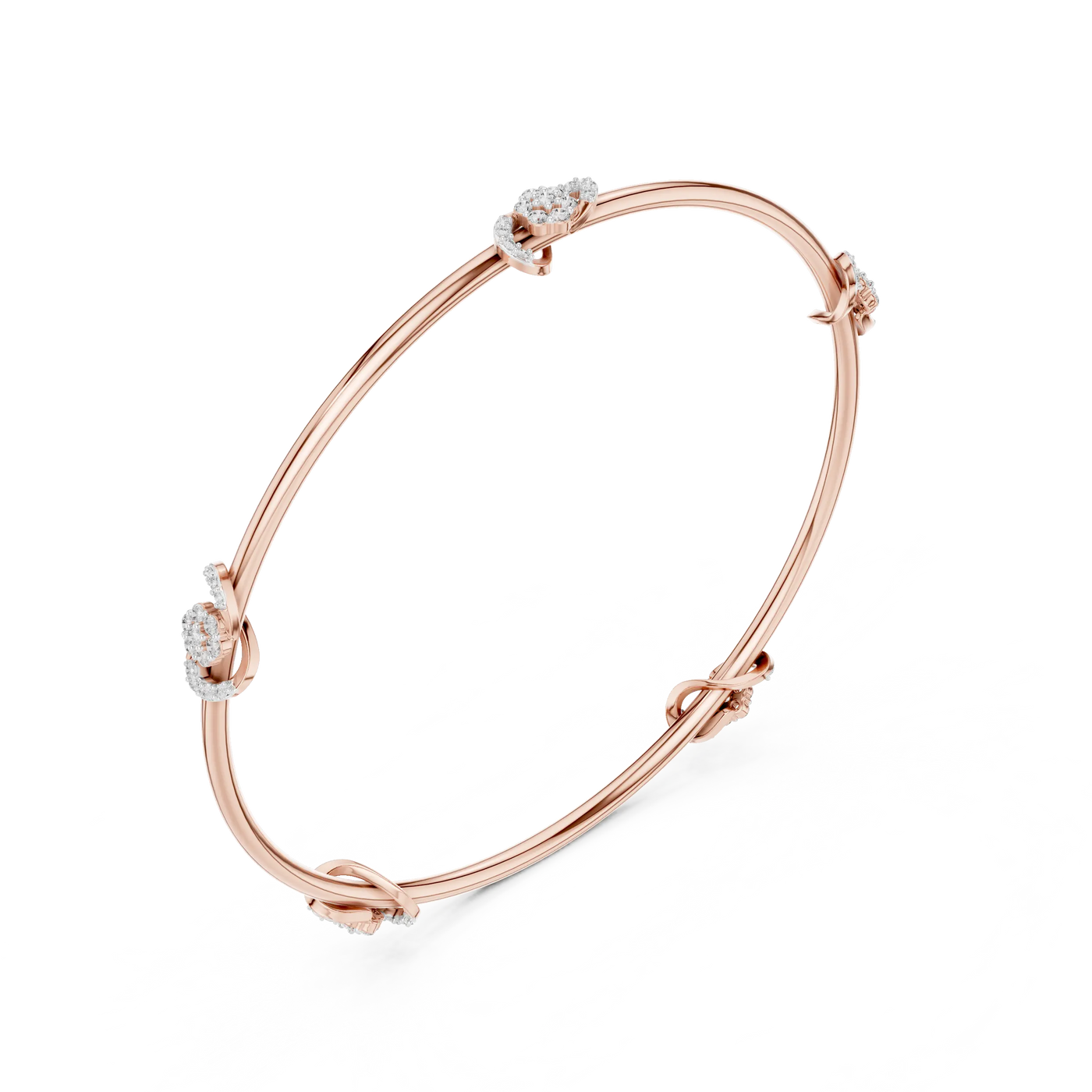 Three-quarter-view: Round Diamond Bangle with Prong Setting in 14k Rose Gold - Lab Grown - Driona Jewels