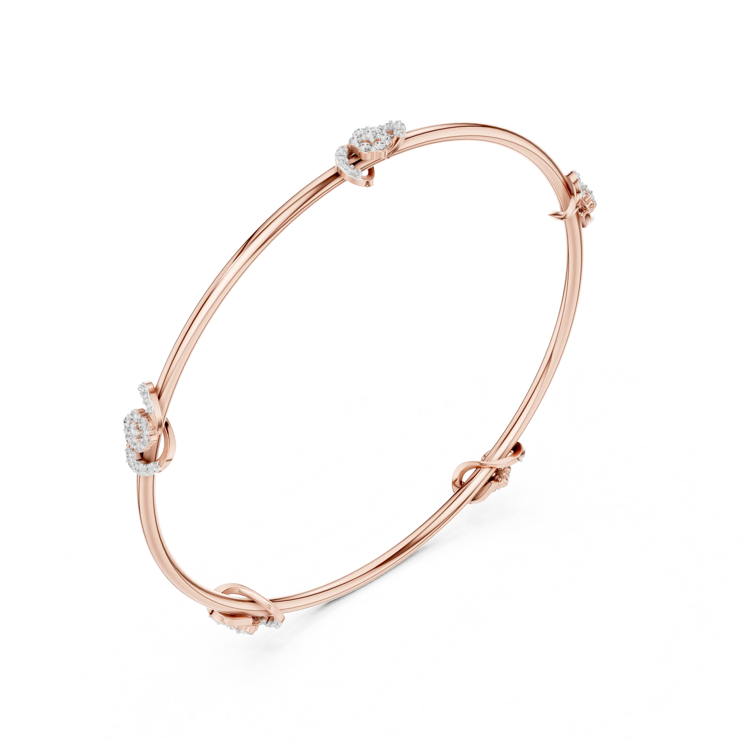 Three-quarter-view: Round Diamond Bangle with Prong Setting in 14k Rose Gold - Lab Grown - Driona Jewels