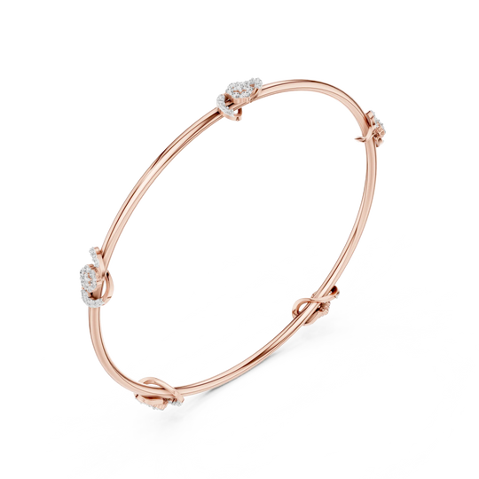 Three-quarter-view: Round Diamond Bangle with Prong Setting in 14k Rose Gold - Lab Grown - Driona Jewels