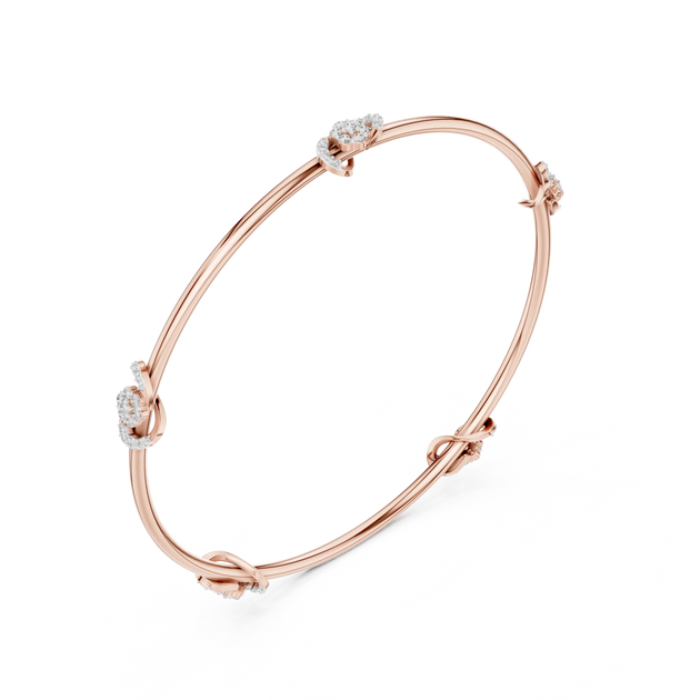 Three-quarter-view: Round Diamond Bangle with Prong Setting in 14k Rose Gold - Lab Grown - Driona Jewels