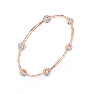 Three-quarter-view: Round Diamond Bangle with Prong Setting in 14k Rose Gold - Lab Grown - Driona Jewels