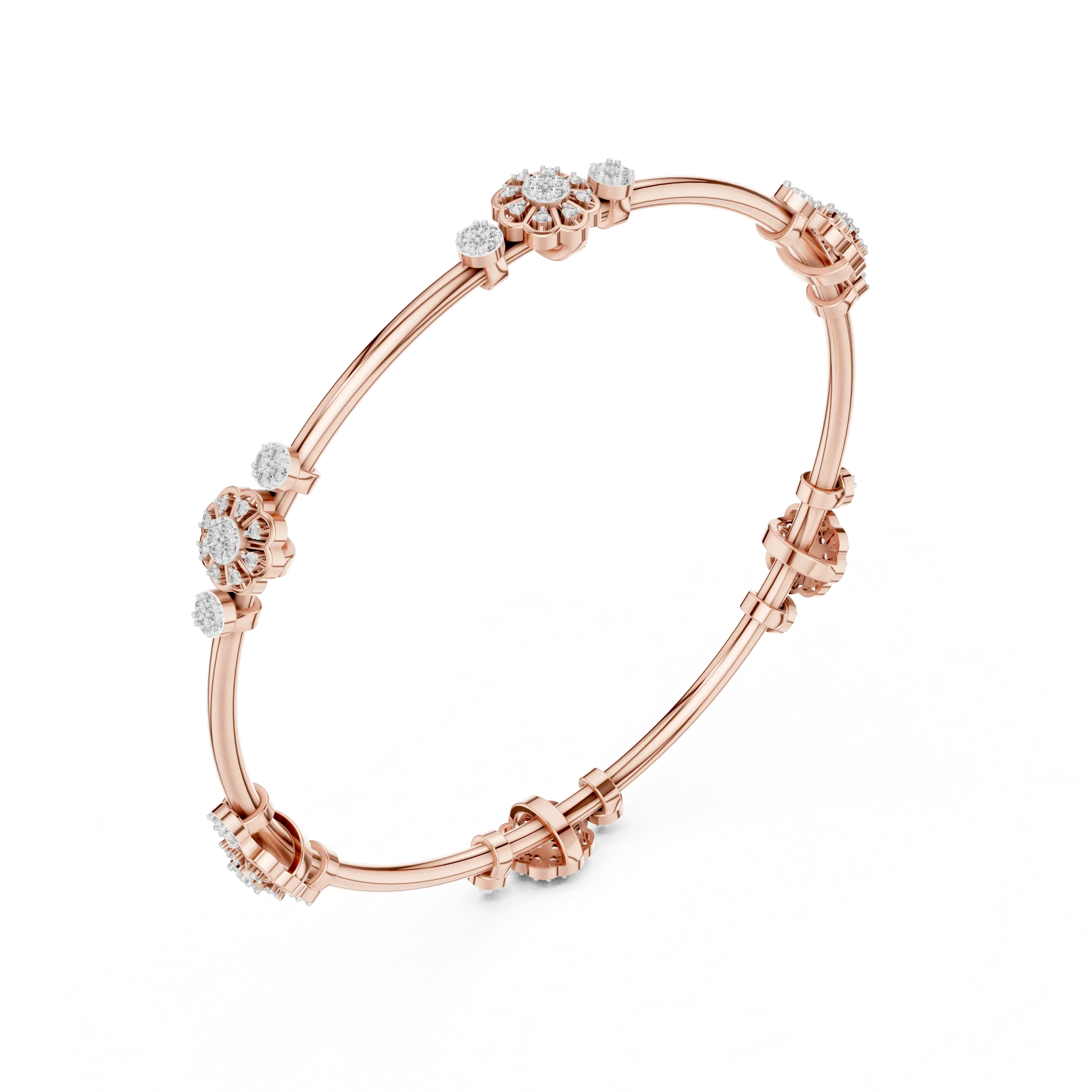 Three-quarter View: Round Diamond Bangle with Prong Setting in 14k Rose Gold - Lab Grown - Driona Jewels