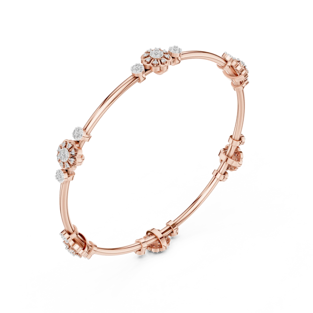 Three-quarter View: Round Diamond Bangle with Prong Setting in 14k Rose Gold - Lab Grown - Driona Jewels