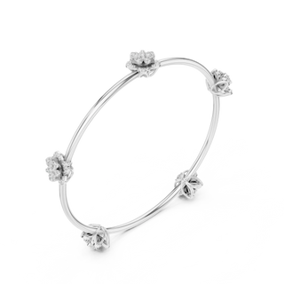 Three-quarter-view: Round Diamond Bangle with Prong Setting in 14k White Gold - Lab Grown - Driona Jewels