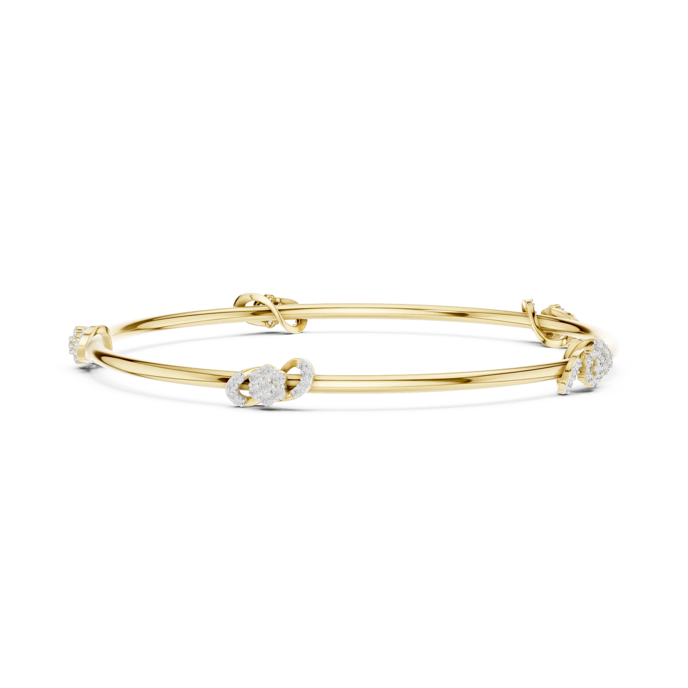 Flat-Lay: Round Diamond Bangle with Prong Setting in 14k Yellow Gold - Lab Grown - Driona Jewels