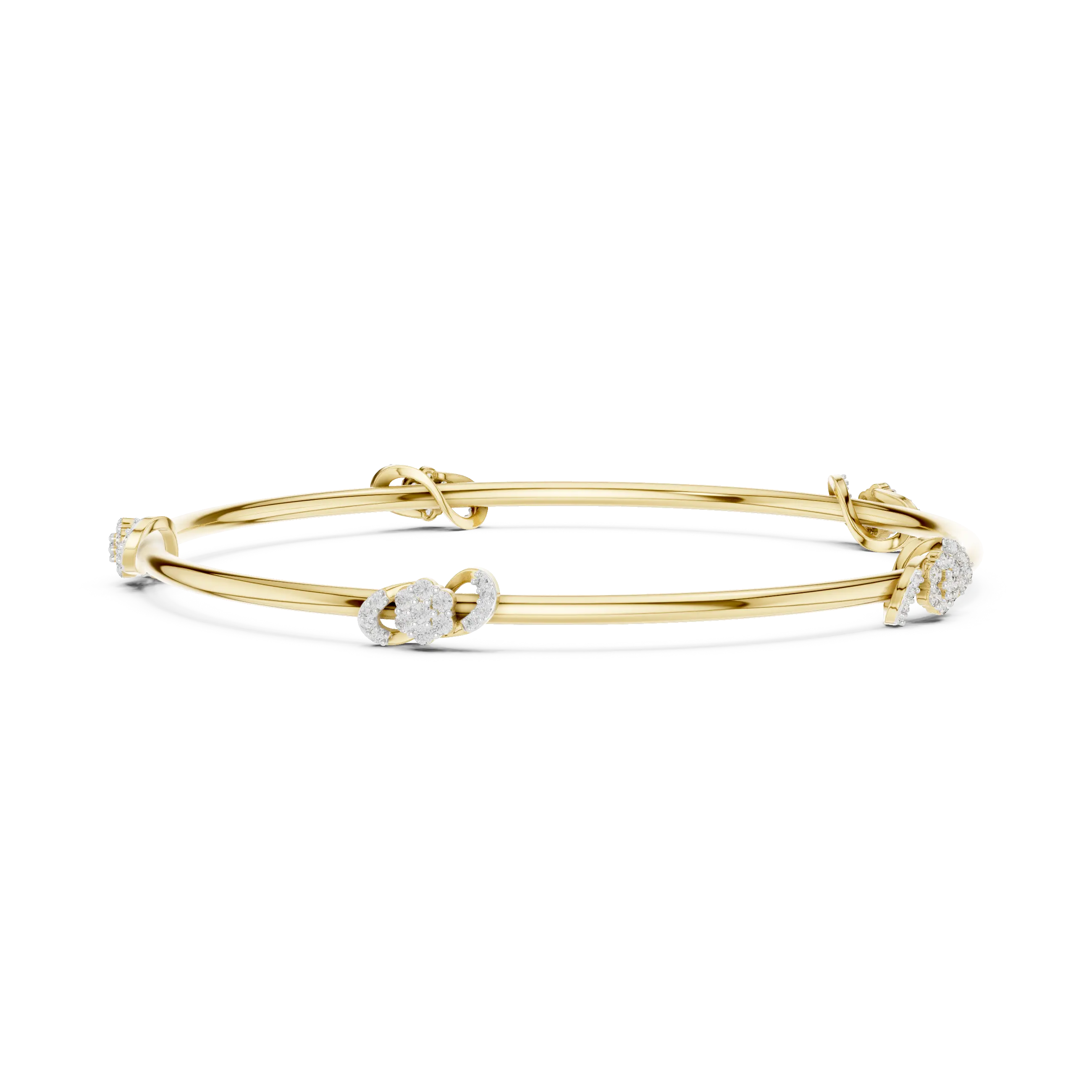 Flat-Lay: Round Diamond Bangle with Prong Setting in 14k Yellow Gold - Lab Grown - Driona Jewels