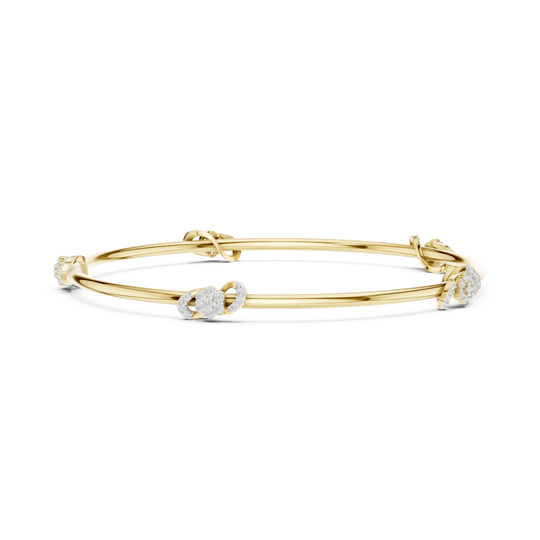 Flat-Lay: Round Diamond Bangle with Prong Setting in 14k Yellow Gold - Lab Grown - Driona Jewels