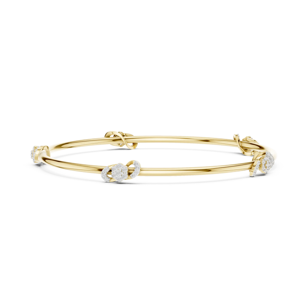 Flat-Lay: Round Diamond Bangle with Prong Setting in 14k Yellow Gold - Lab Grown - Driona Jewels