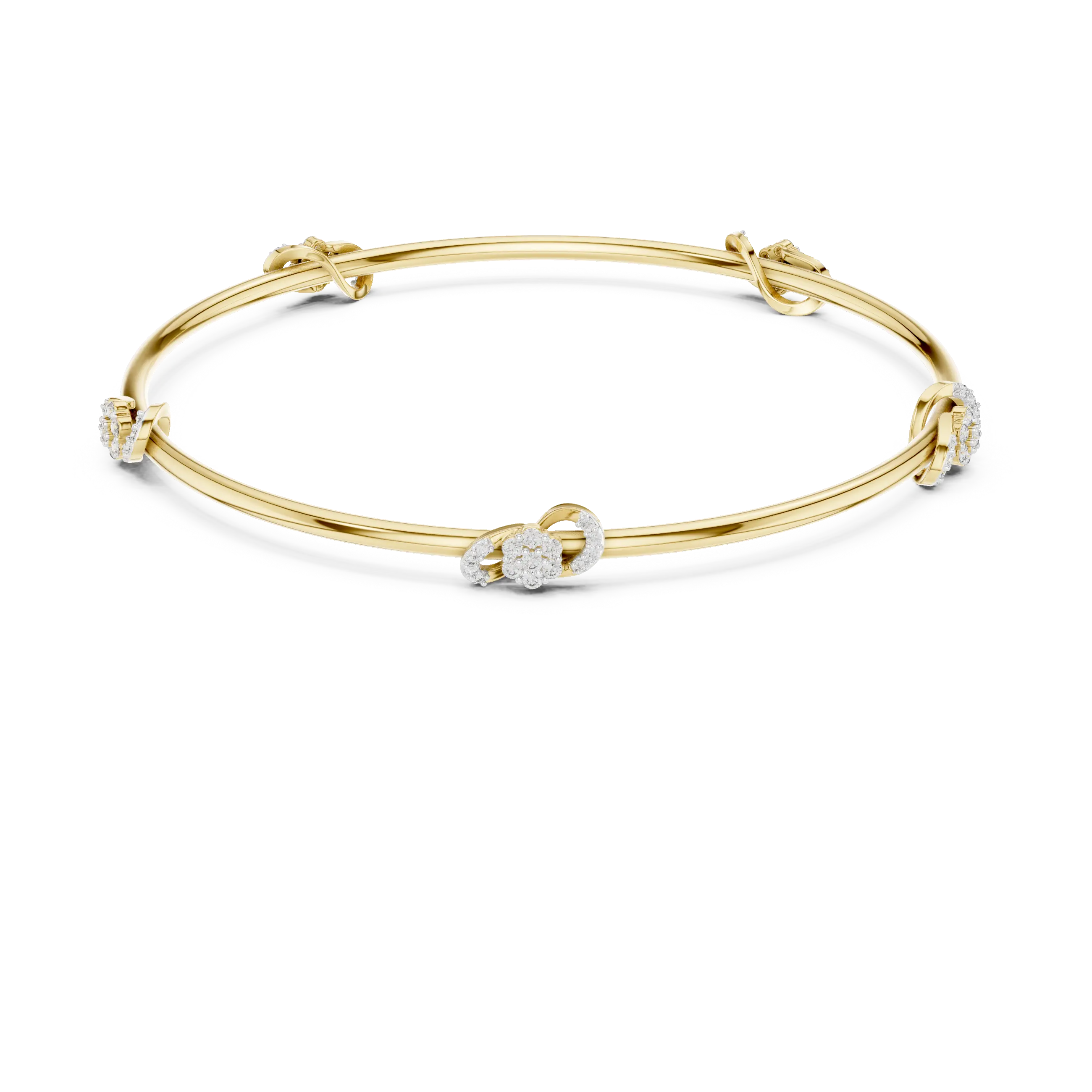 Front View: Round Diamond Bangle with Prong Setting in 14k Yellow Gold - Lab Grown - Driona Jewels