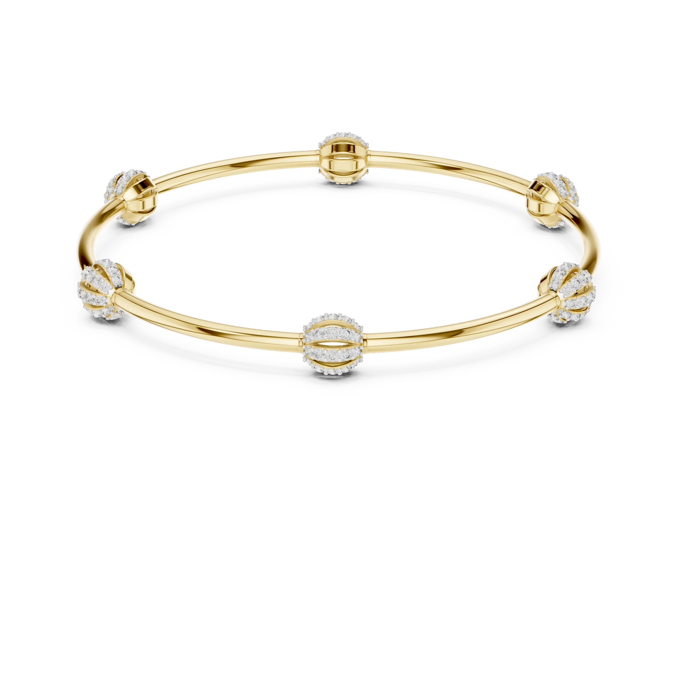 Front-View: Round Diamond Bangle with Prong Setting in 14k Yellow Gold - Lab Grown - Driona Jewels