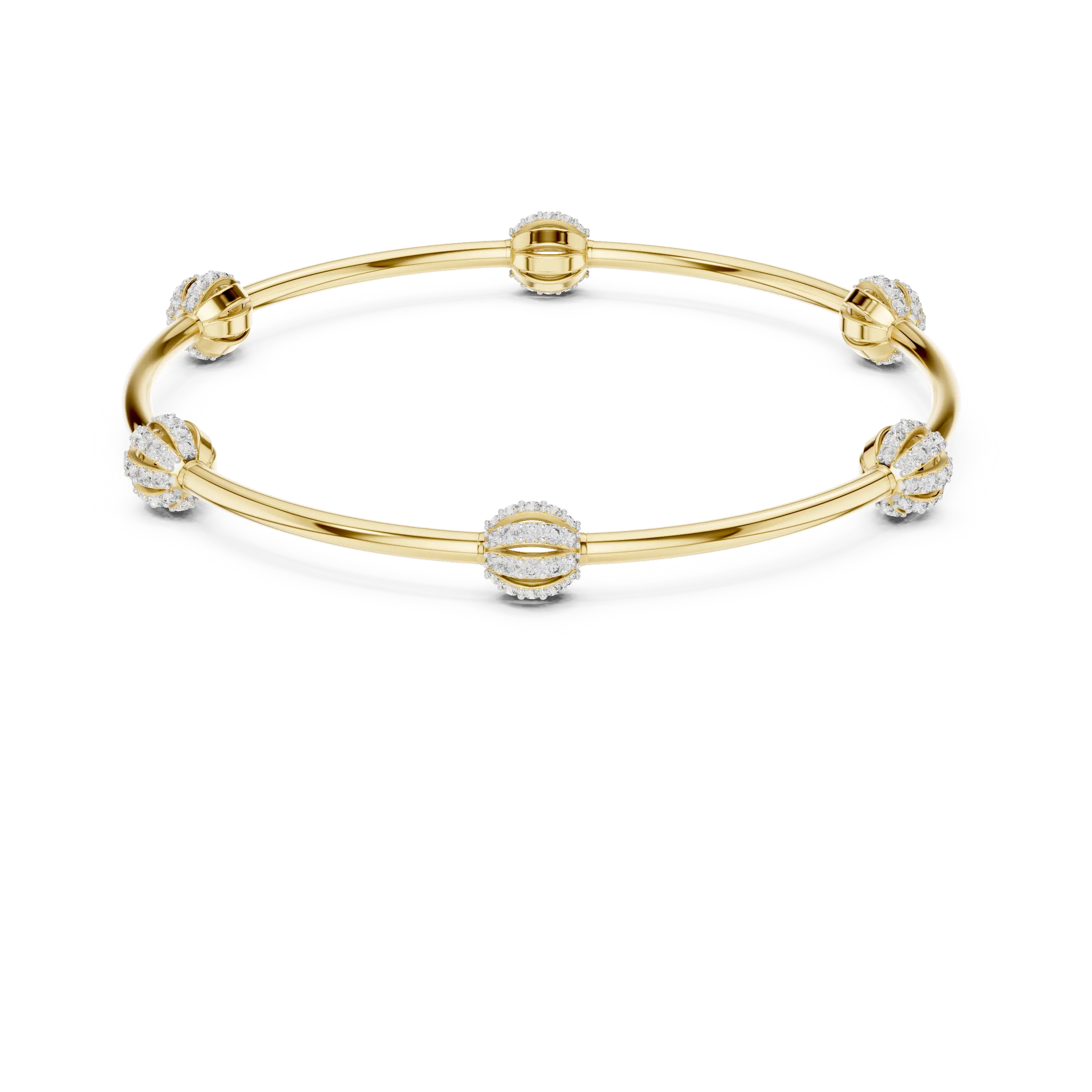 Front-View: Round Diamond Bangle with Prong Setting in 14k Yellow Gold - Lab Grown - Driona Jewels
