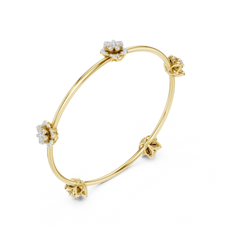 Three-quarter-view: Round Diamond Bangle with Prong Setting in 14k Yellow Gold - Lab Grown - Driona Jewels