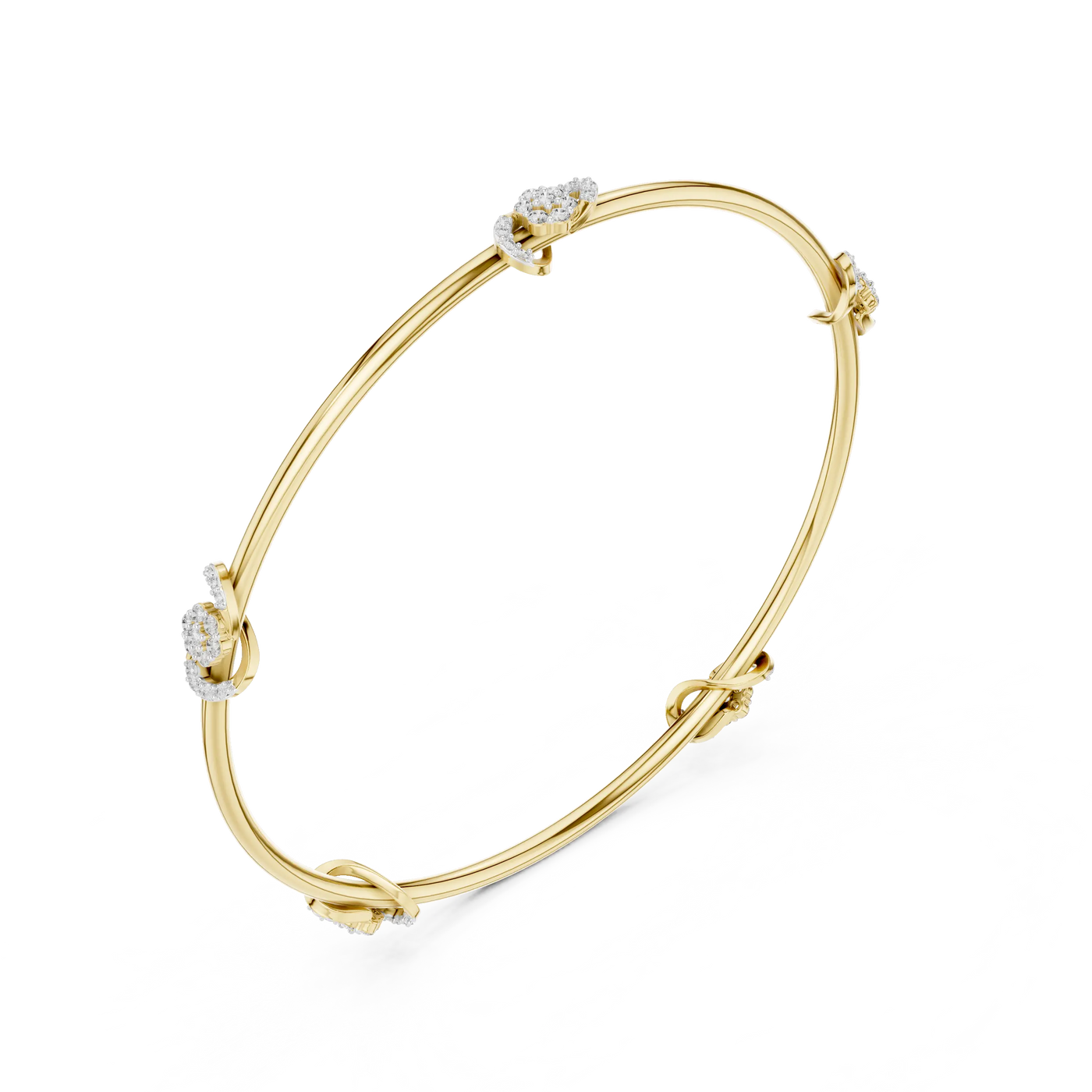 Three-quarter-view: Round Diamond Bangle with Prong Setting in 14k Yellow Gold - Lab Grown - Driona Jewels