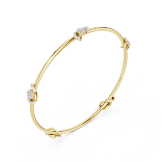 Three-quarter-view: Round Diamond Bangle with Prong Setting in 14k Yellow Gold - Lab Grown - Driona Jewels