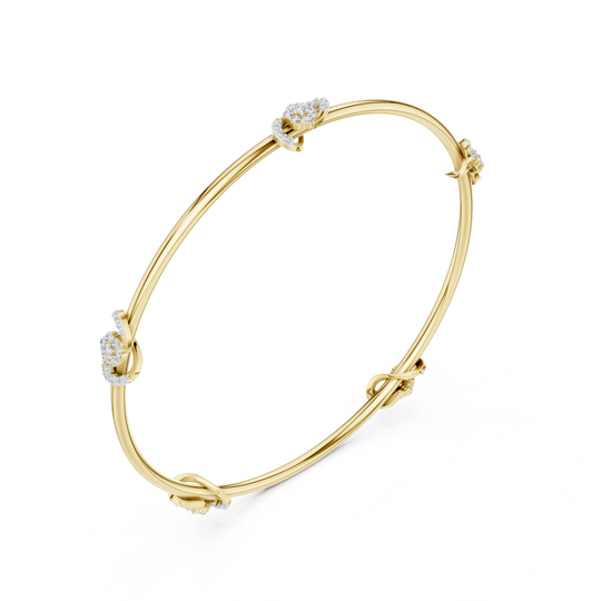 Three-quarter-view: Round Diamond Bangle with Prong Setting in 14k Yellow Gold - Lab Grown - Driona Jewels