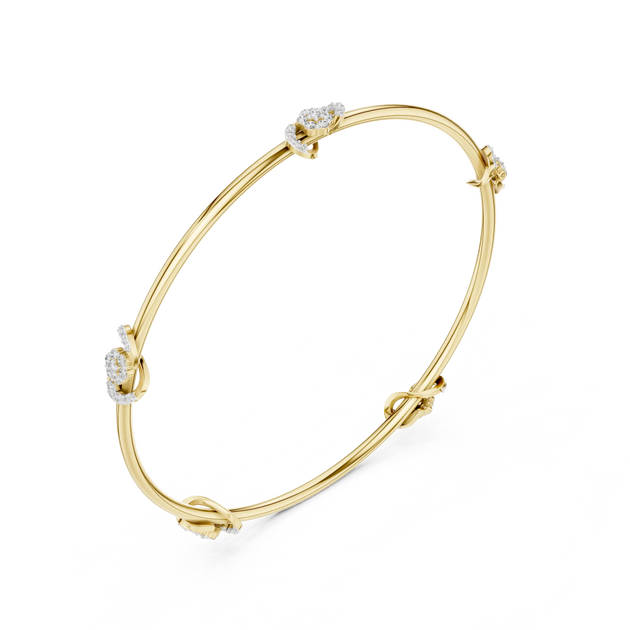 Three-quarter-view: Round Diamond Bangle with Prong Setting in 14k Yellow Gold - Lab Grown - Driona Jewels