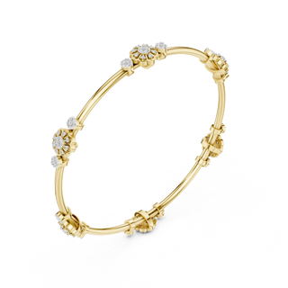 Three-quarter-view: Round Diamond Bangle with Prong Setting in 14k Yellow Gold - Lab Grown - Driona Jewels
