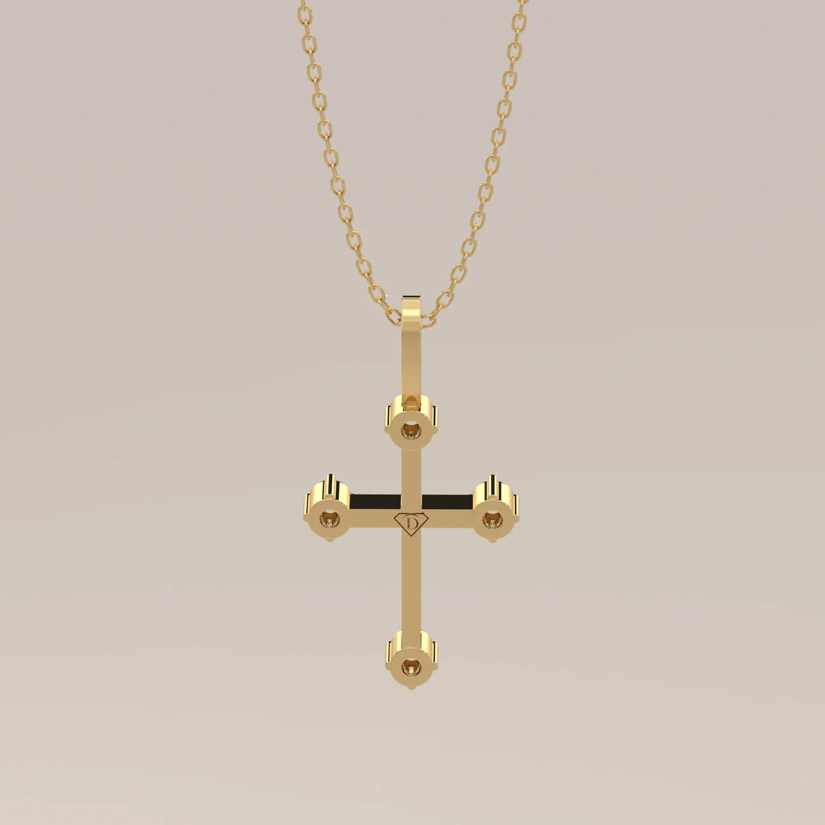 Beaded Gold Cross Pendant with Round Lab Grown Diamond Tips in yellow gold, photographed head-on.