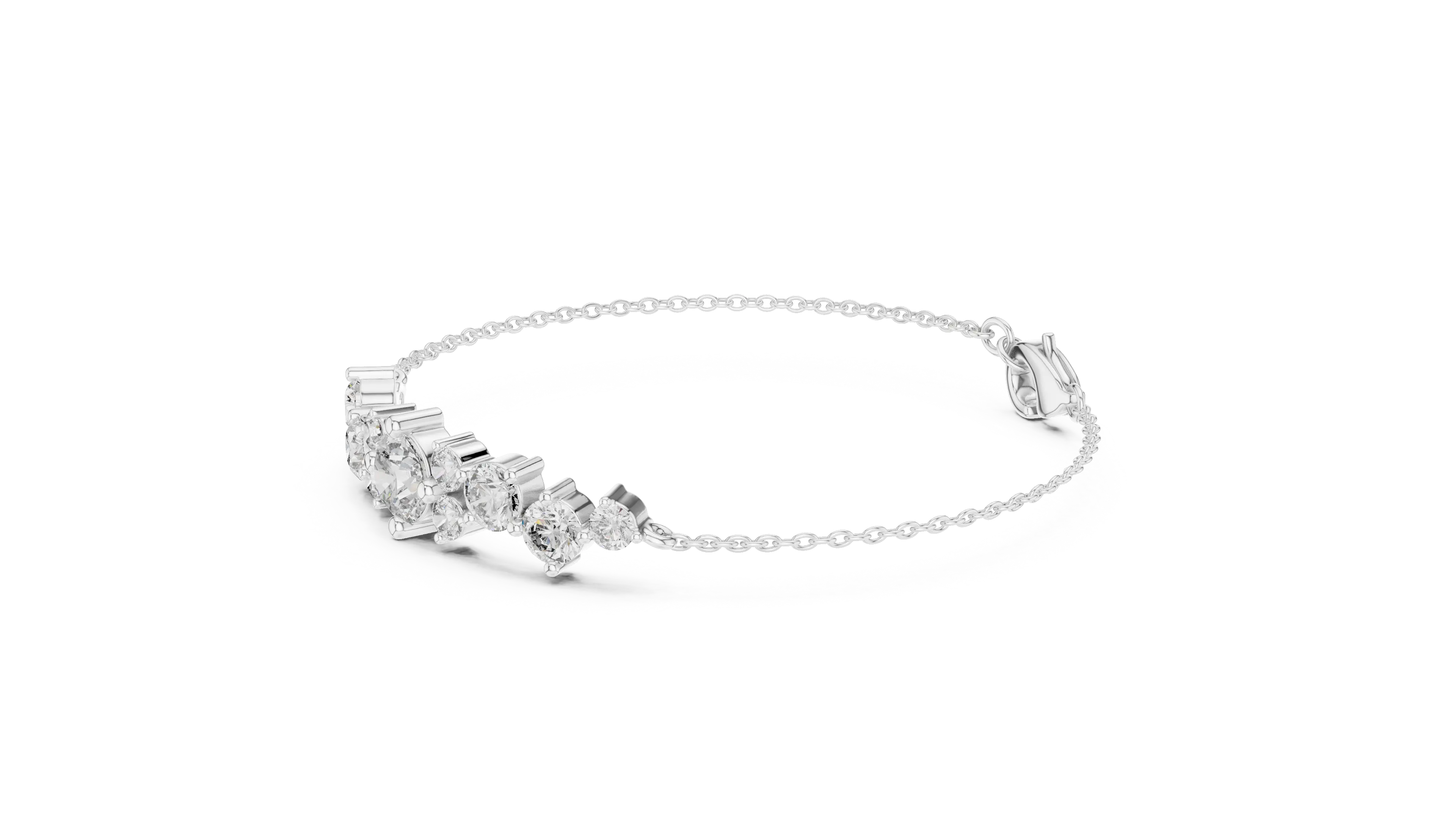 Three-quarter-view: Asscher Diamond Bracelet with Pave Setting in 14k White Gold - Lab Grown - Driona Jewels