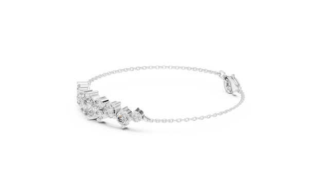Three-quarter-view: Asscher Diamond Bracelet with Pave Setting in 14k White Gold - Lab Grown - Driona Jewels