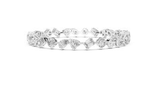 Front-View: Assorted Cut Diamond Bracelet with Tennis Setting in 14k White Gold - Lab Grown - Driona Jewels