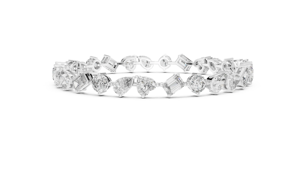 Front-View: Assorted Cut Diamond Bracelet with Tennis Setting in 14k White Gold - Lab Grown - Driona Jewels