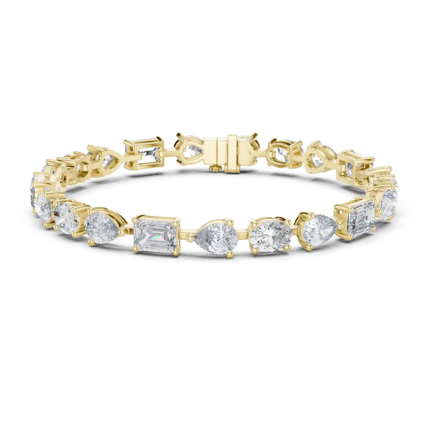 Front View: Assorted Cut Diamond Bracelet with Tennis Setting in 14k Yellow Gold - Lab Grown - Driona Jewels