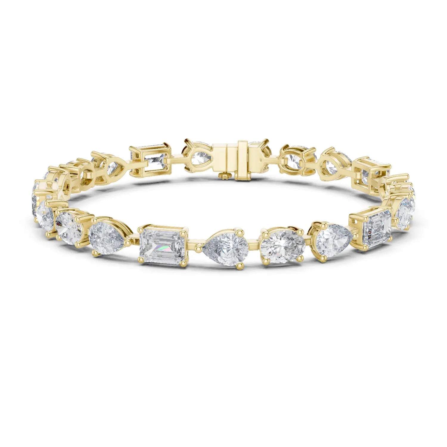 Front View: Assorted Cut Diamond Bracelet with Tennis Setting in 14k Yellow Gold - Lab Grown - Driona Jewels