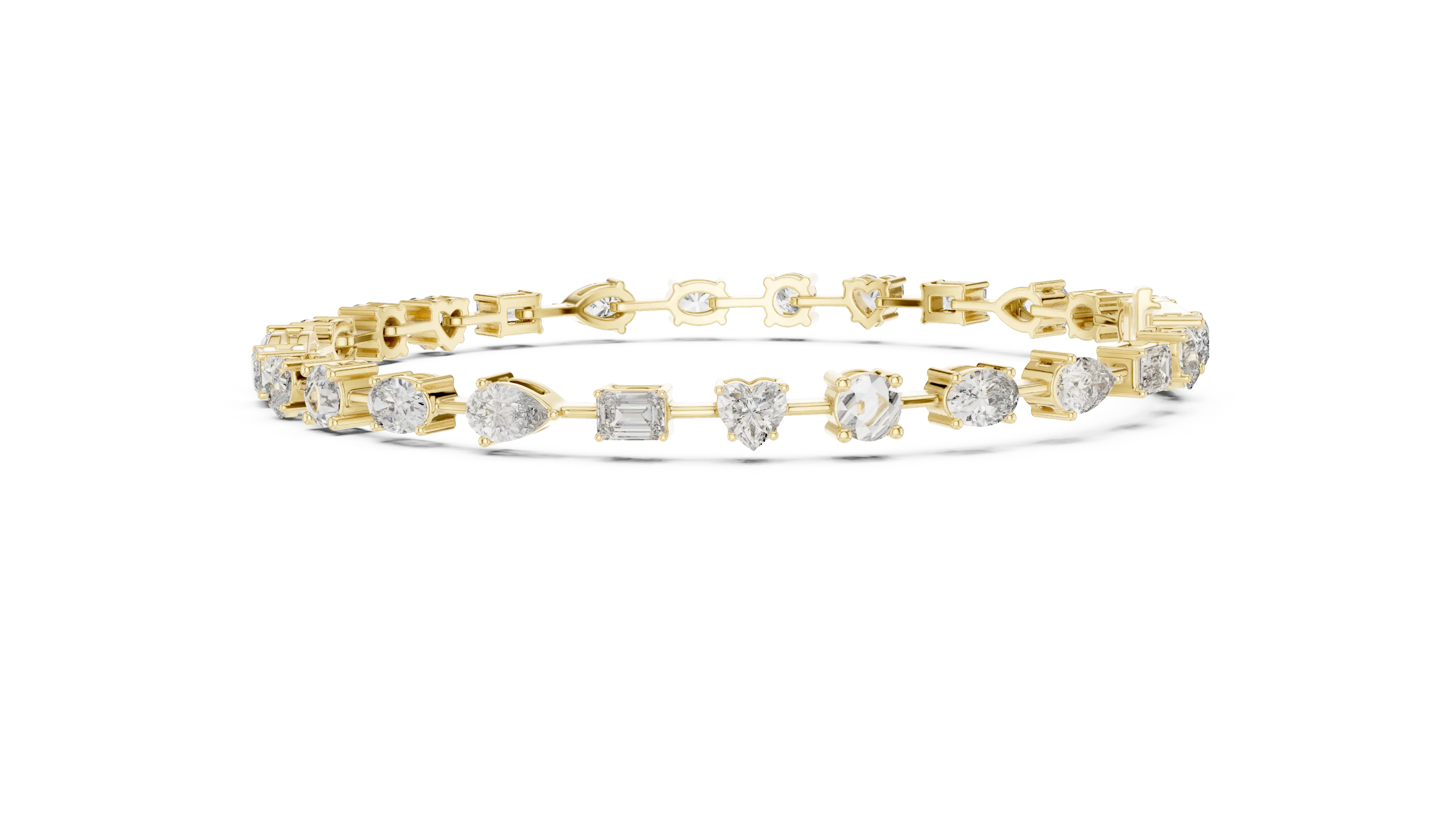 Top View: Assorted Cut Diamond Bracelet with Tennis Setting in 14k Yellow Gold - Lab Grown - Driona Jewels