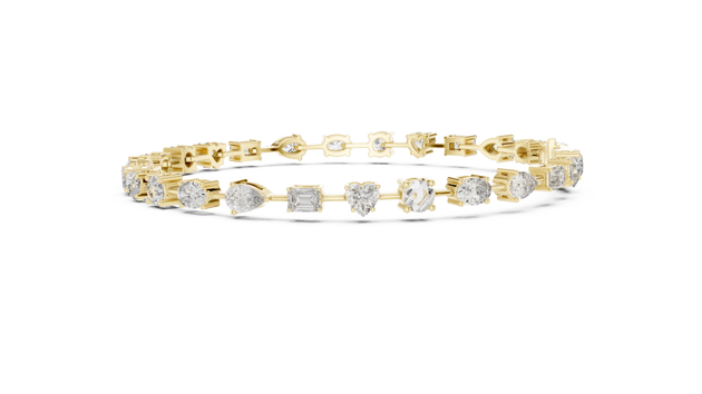 Top View: Assorted Cut Diamond Bracelet with Tennis Setting in 14k Yellow Gold - Lab Grown - Driona Jewels