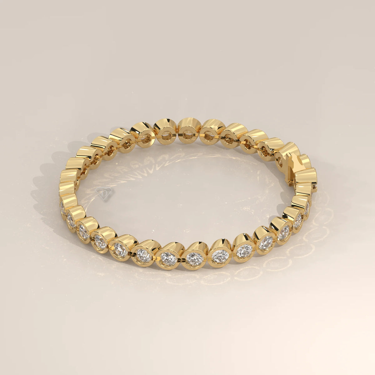 A delicate gold bracelet adorned with small round diamonds.