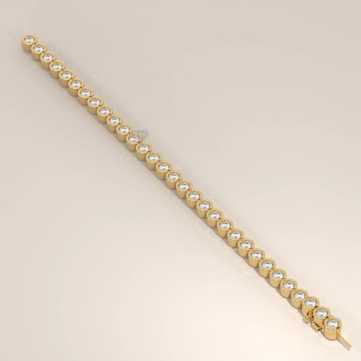 A delicate 14k gold tennis bracelet with sparkling diamonds.