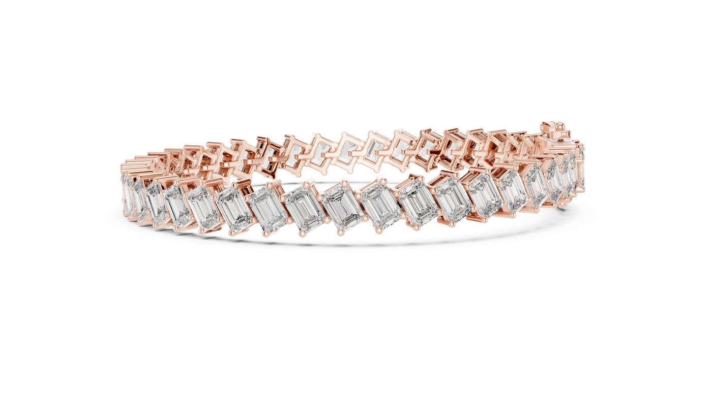 Flat-Lay: Emerald Cut Diamond Bracelet with Channel Setting in 14k Rose Gold - Lab Grown - Driona Jewels