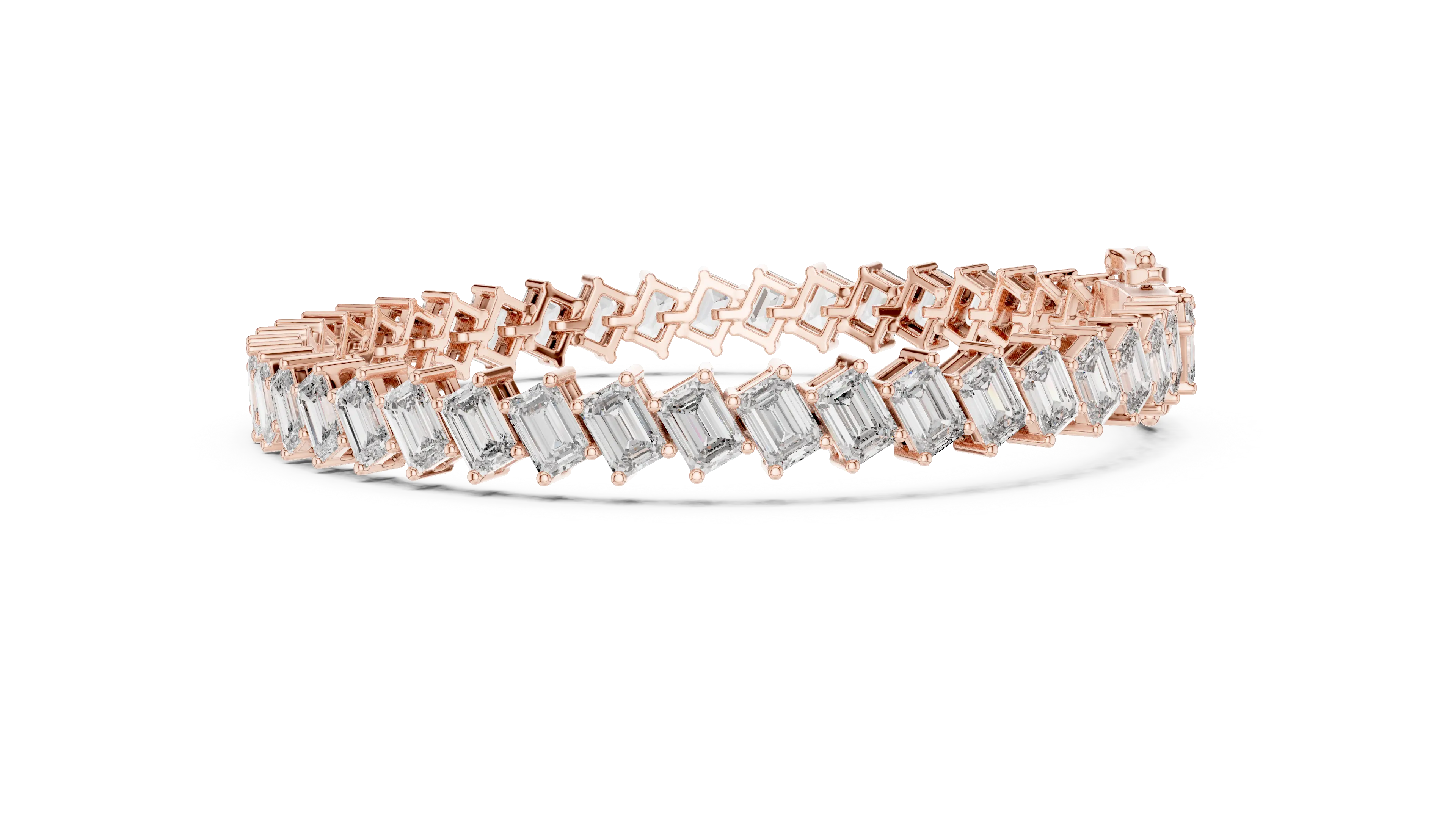 Flat-Lay: Emerald Cut Diamond Bracelet with Channel Setting in 14k Rose Gold - Lab Grown - Driona Jewels