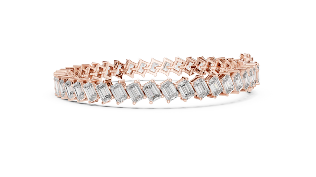 Flat-Lay: Emerald Cut Diamond Bracelet with Channel Setting in 14k Rose Gold - Lab Grown - Driona Jewels