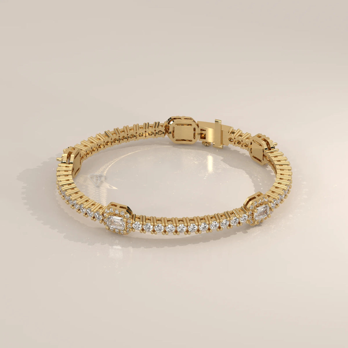 Elegant 14k gold bracelet with emerald and diamond accents.