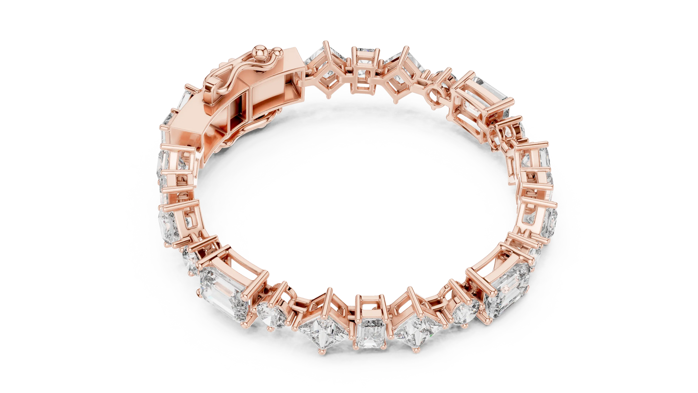 Top View: Emerald Cut Diamond Bracelet with Pave Setting in 14k Rose Gold - Lab Grown - Driona Jewels