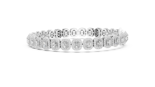 Top View: Emerald Cut Diamond Bracelet with Pave Setting in 14k White Gold - Lab Grown - Driona Jewels