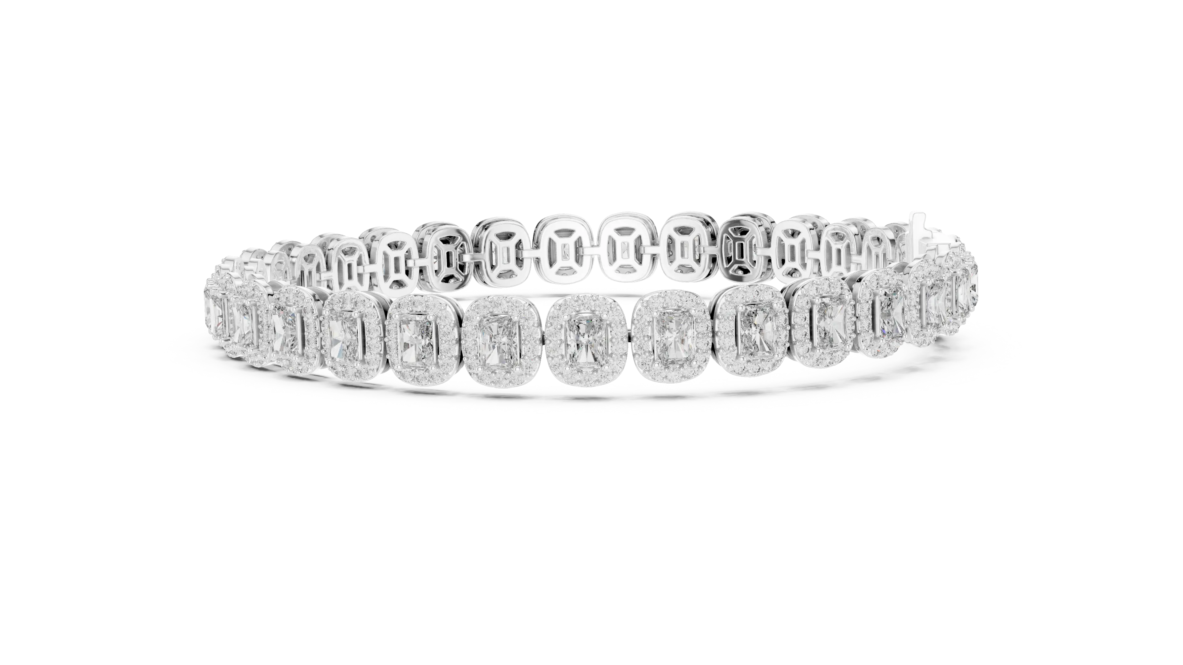 Top View: Emerald Cut Diamond Bracelet with Pave Setting in 14k White Gold - Lab Grown - Driona Jewels