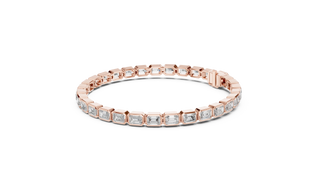 Flat-Lay: Emerald Cut Diamond Bracelet with Prong Setting in 14k Rose Gold - Lab Grown - Driona Jewels