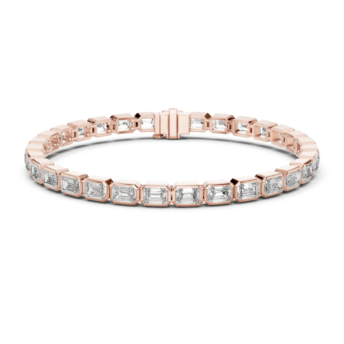 Front View: Emerald Cut Diamond Bracelet with Prong Setting in 14k Rose Gold - Lab Grown - Driona Jewels