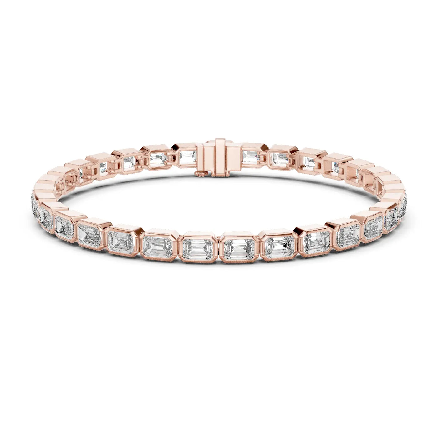 Front View: Emerald Cut Diamond Bracelet with Prong Setting in 14k Rose Gold - Lab Grown - Driona Jewels