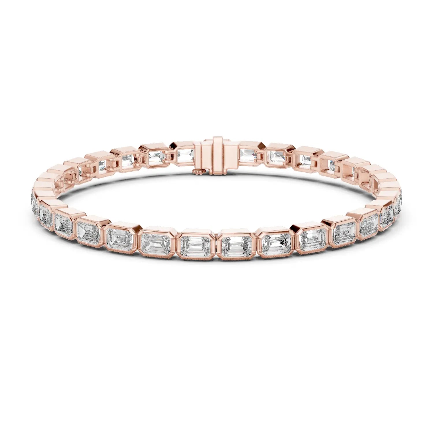 Front View: Emerald Cut Diamond Bracelet with Prong Setting in 14k Rose Gold - Lab Grown - Driona Jewels