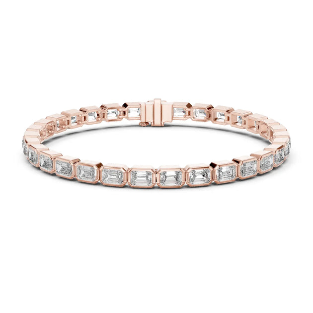 Front View: Emerald Cut Diamond Bracelet with Prong Setting in 14k Rose Gold - Lab Grown - Driona Jewels