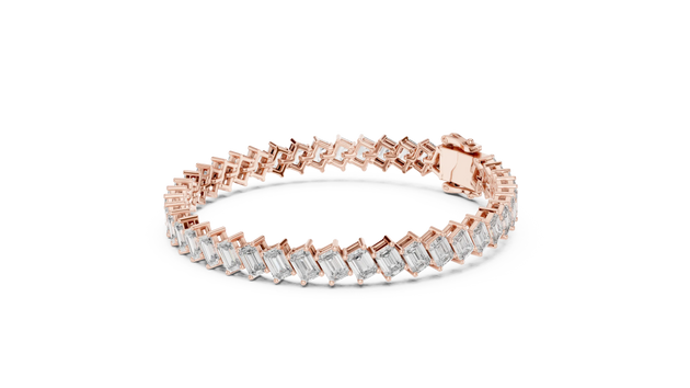 Front View: Emerald Cut Diamond Bracelet with Prong Setting in 14k Rose Gold - Lab Grown - Driona Jewels