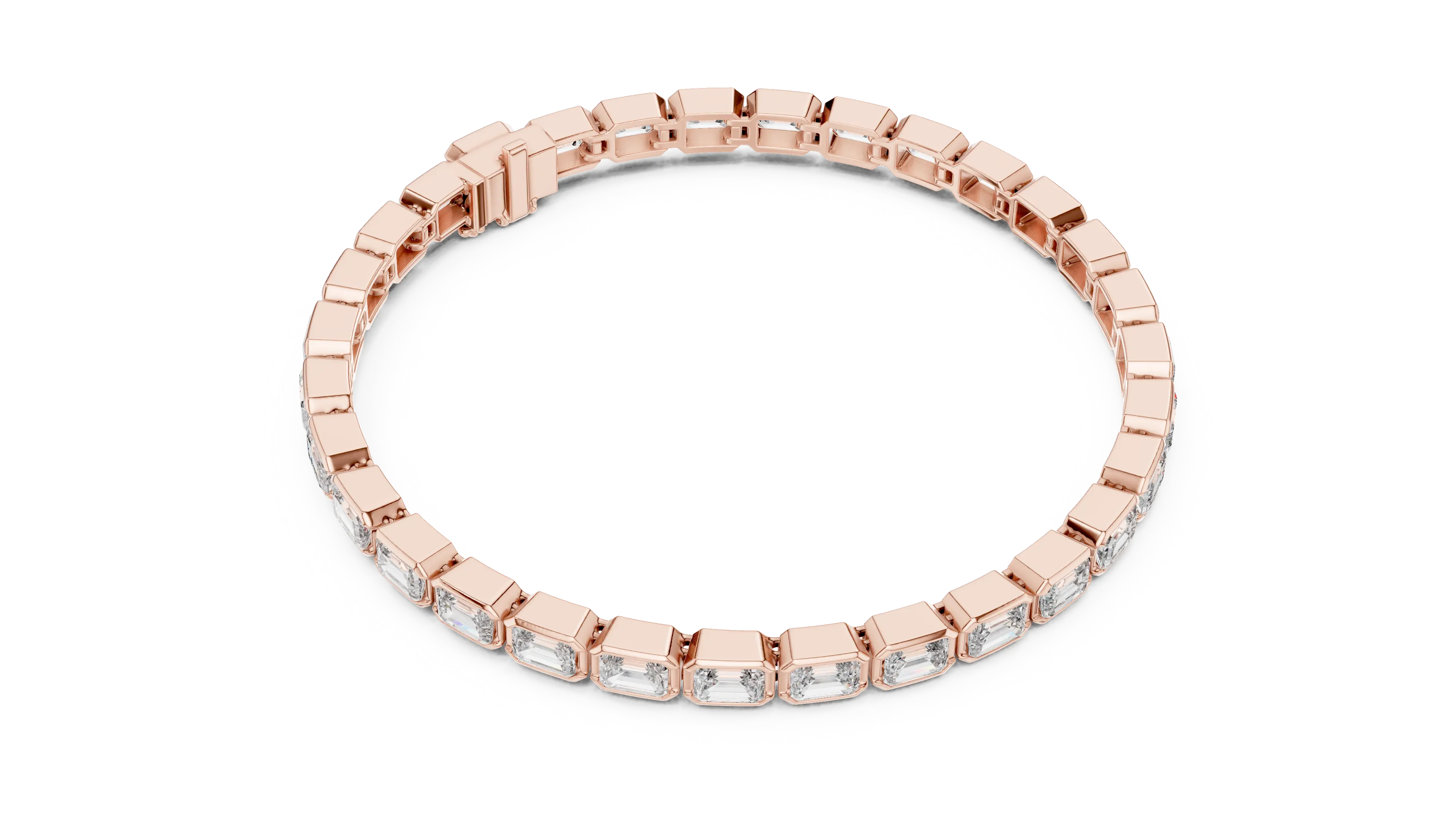 Top View: Emerald Cut Diamond Bracelet with Prong Setting in 14k Rose Gold - Lab Grown - Driona Jewels
